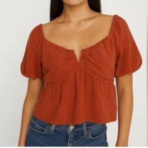 Elegant Rust Puff Sleeve Blouse